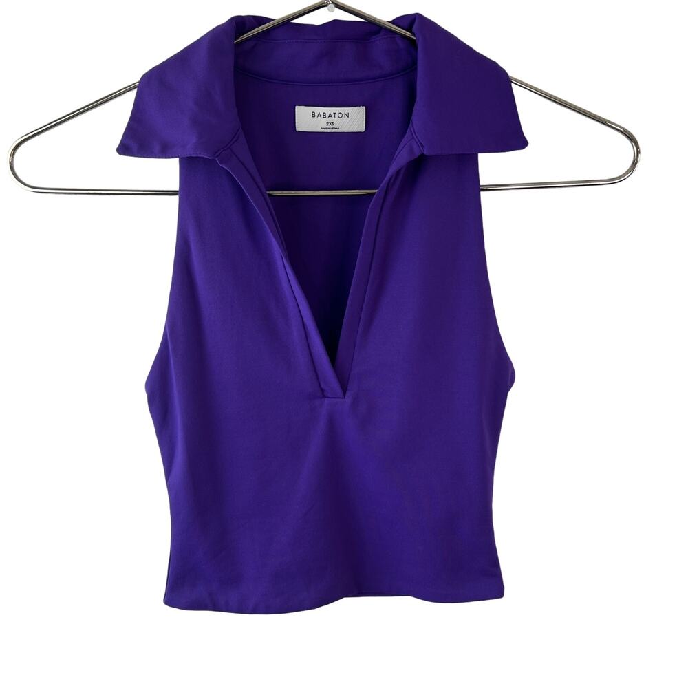 BABATON Contour Purple Crop Polo Tank Stretch Skipper Collar Pullover Size 2XS